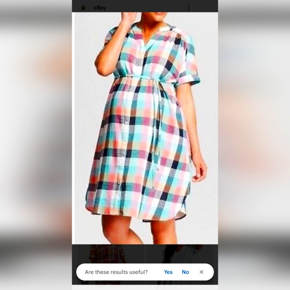 Ingrid & Isabel Size S Plaid Maternity Tie Waist Shirt Dress New no tag.